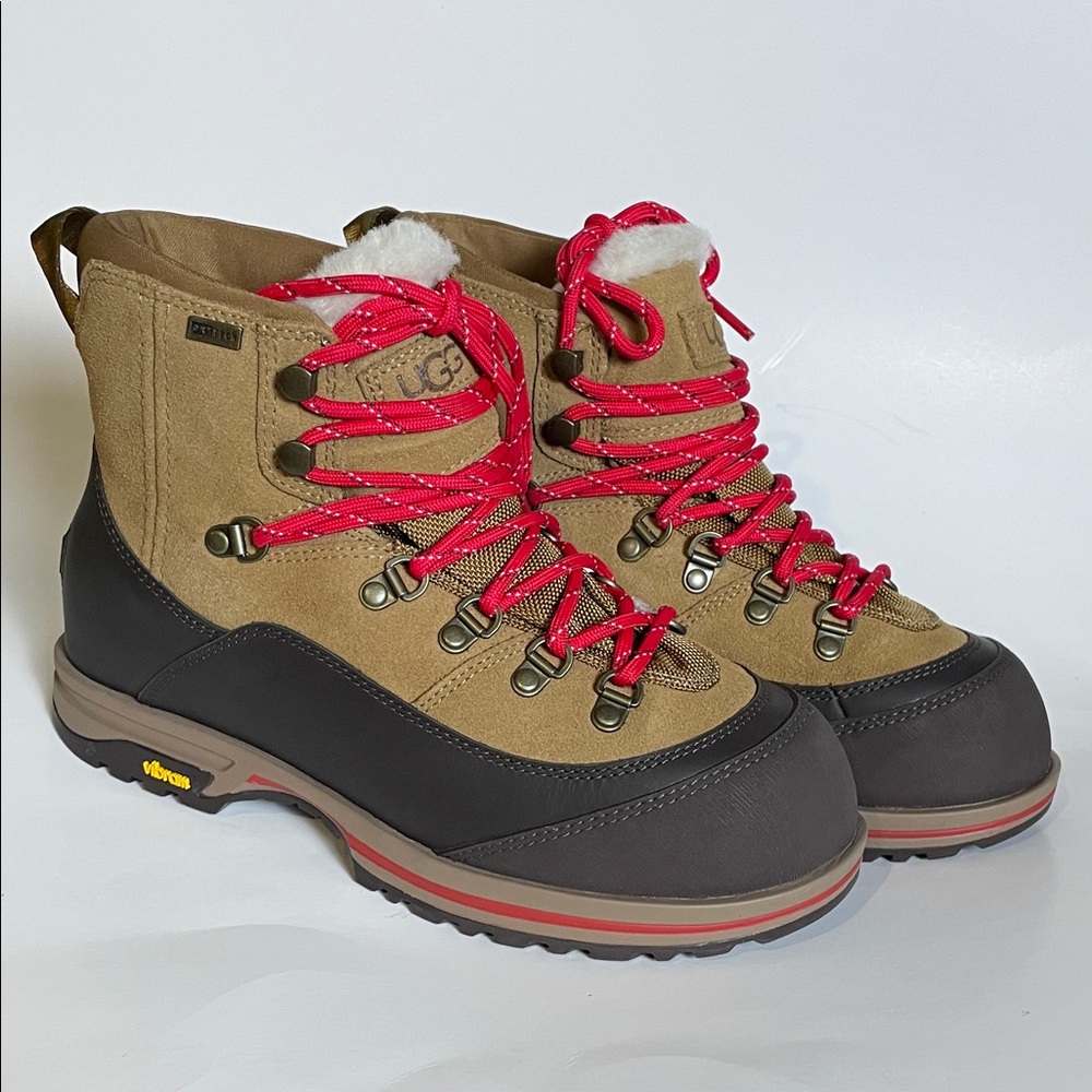 UGG Brecken Lace Tan with Red Lace Up Boots, women’s size 7